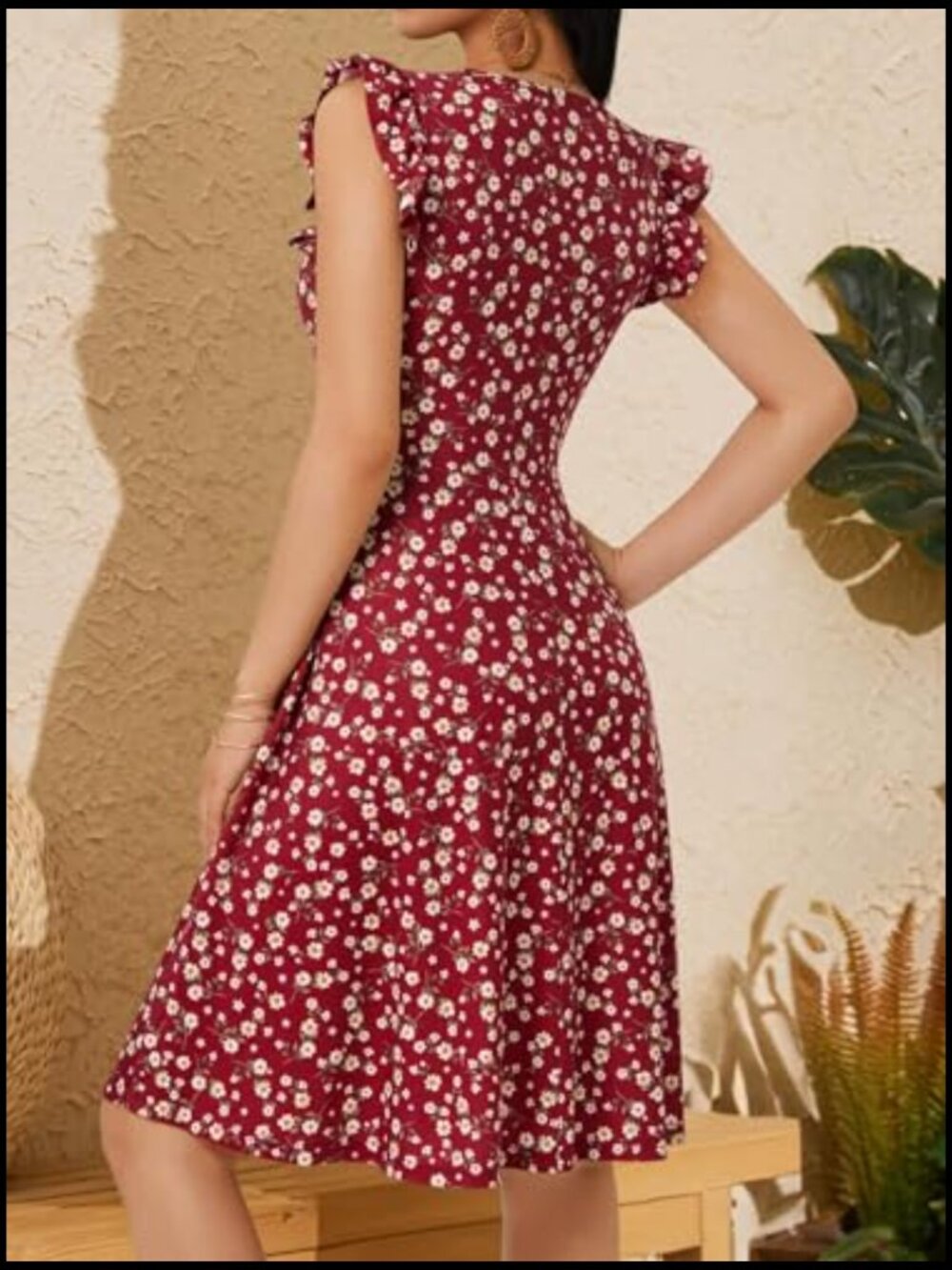 Wrap Sun Dress with Pockets Cap Sleeve V-Neck - Picture 3 of 7